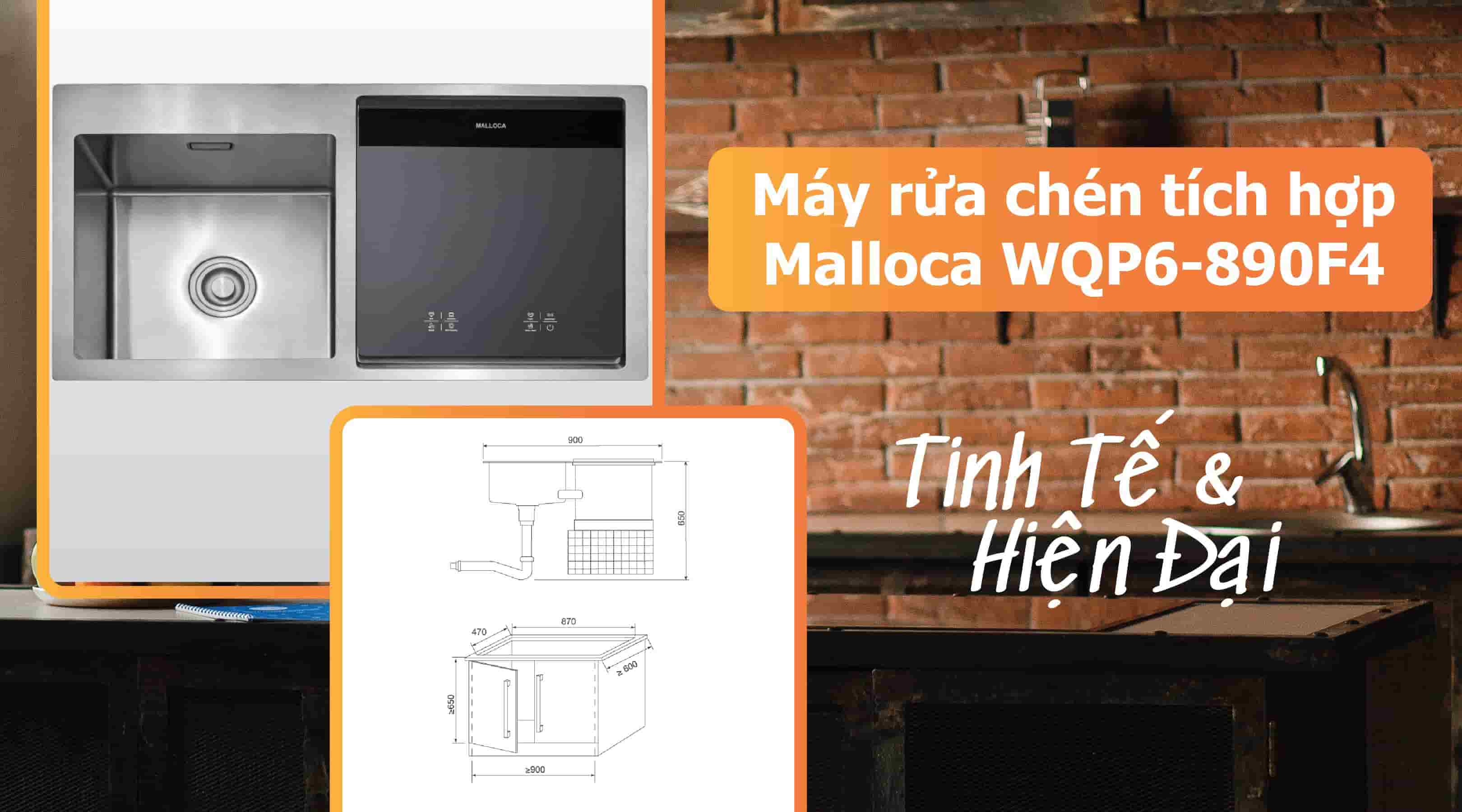 Máy rửa chén tích hợp Malloca WQP6-890F4